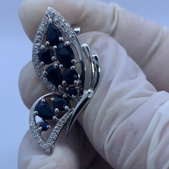 STIRLING SILVER SAPPHIRE BUTTERFLY EARINGS - Picture 1 of 10